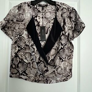 BCBG MAXAZRIA-Snake Print Faux Wrap Blouse in Black and Gray
